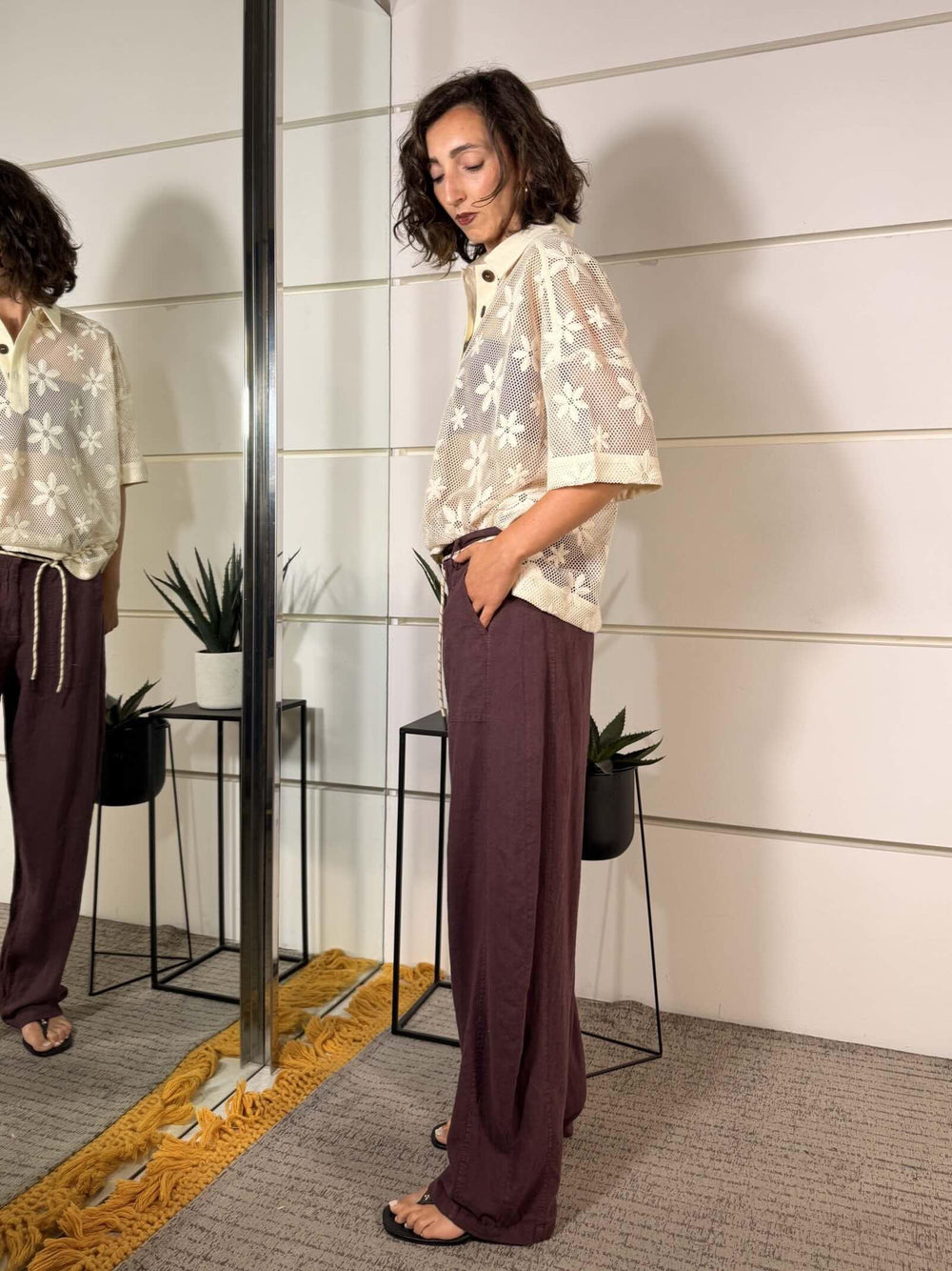 pantalone a ovetto in lino e viscosa fico 60354PFICO SUSY MIX