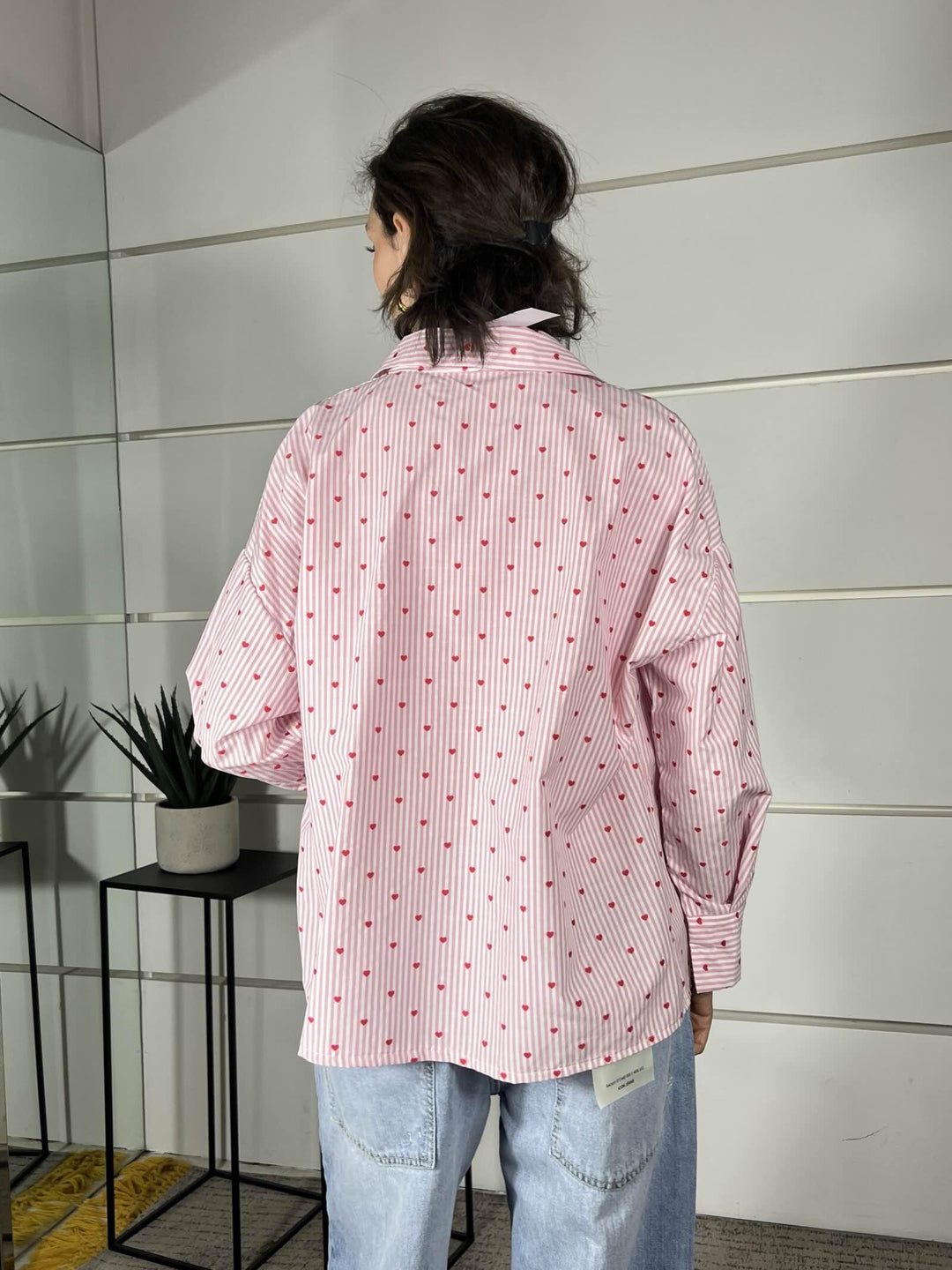 camicia a righe bianca e rosa con cuori rossi 0065CUORI/ROSA SPICY CAFE