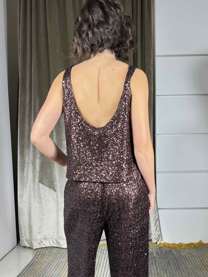 TOP CON PAILLETTES MARRONE  ARABIC Y188PYMA646ARABICA MANILA GRACE