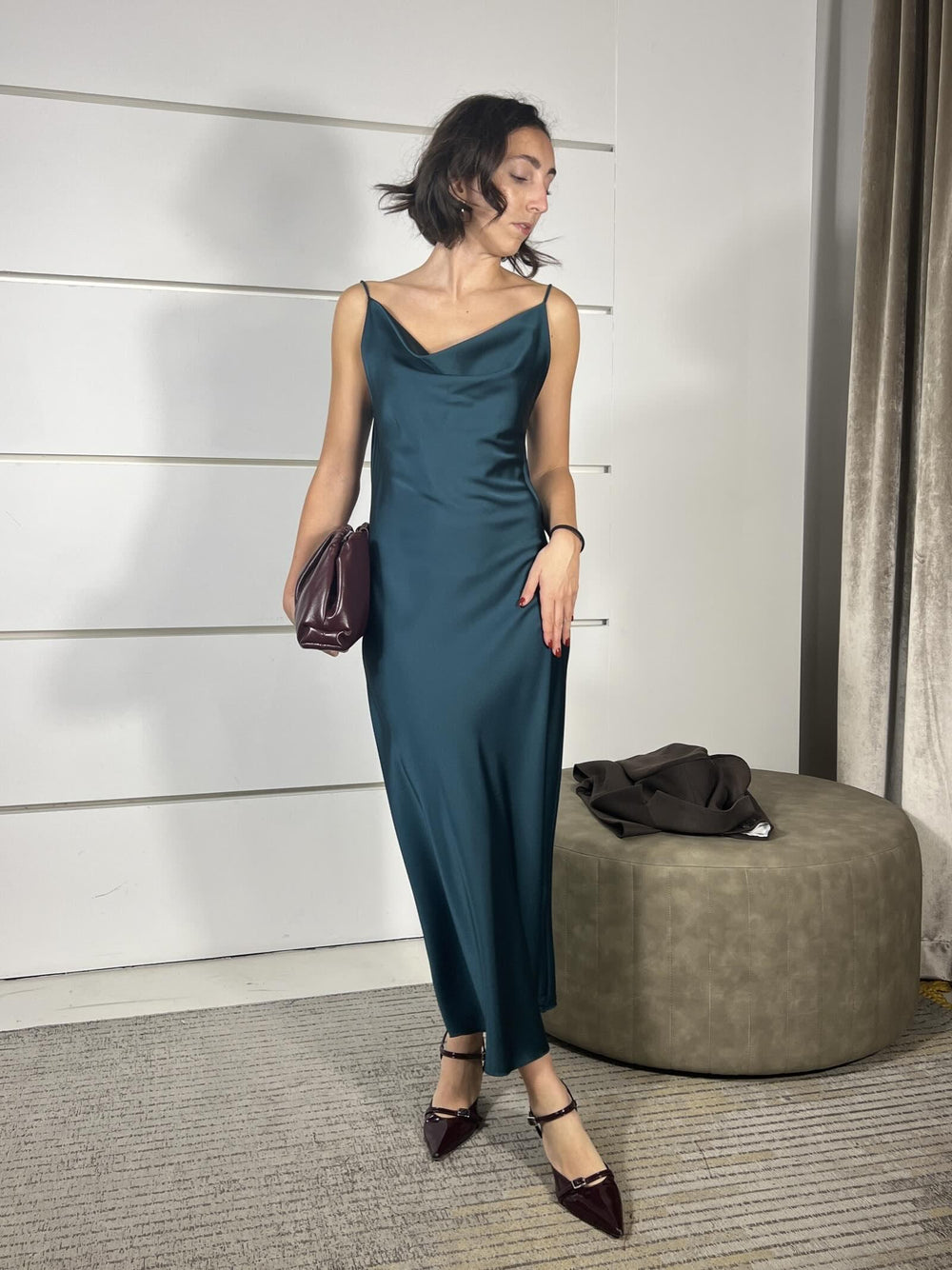 set giacca over moro e abito lungo satin verde bosco  HFW-P010MORO/VERDE BOSCO HAVE ONE