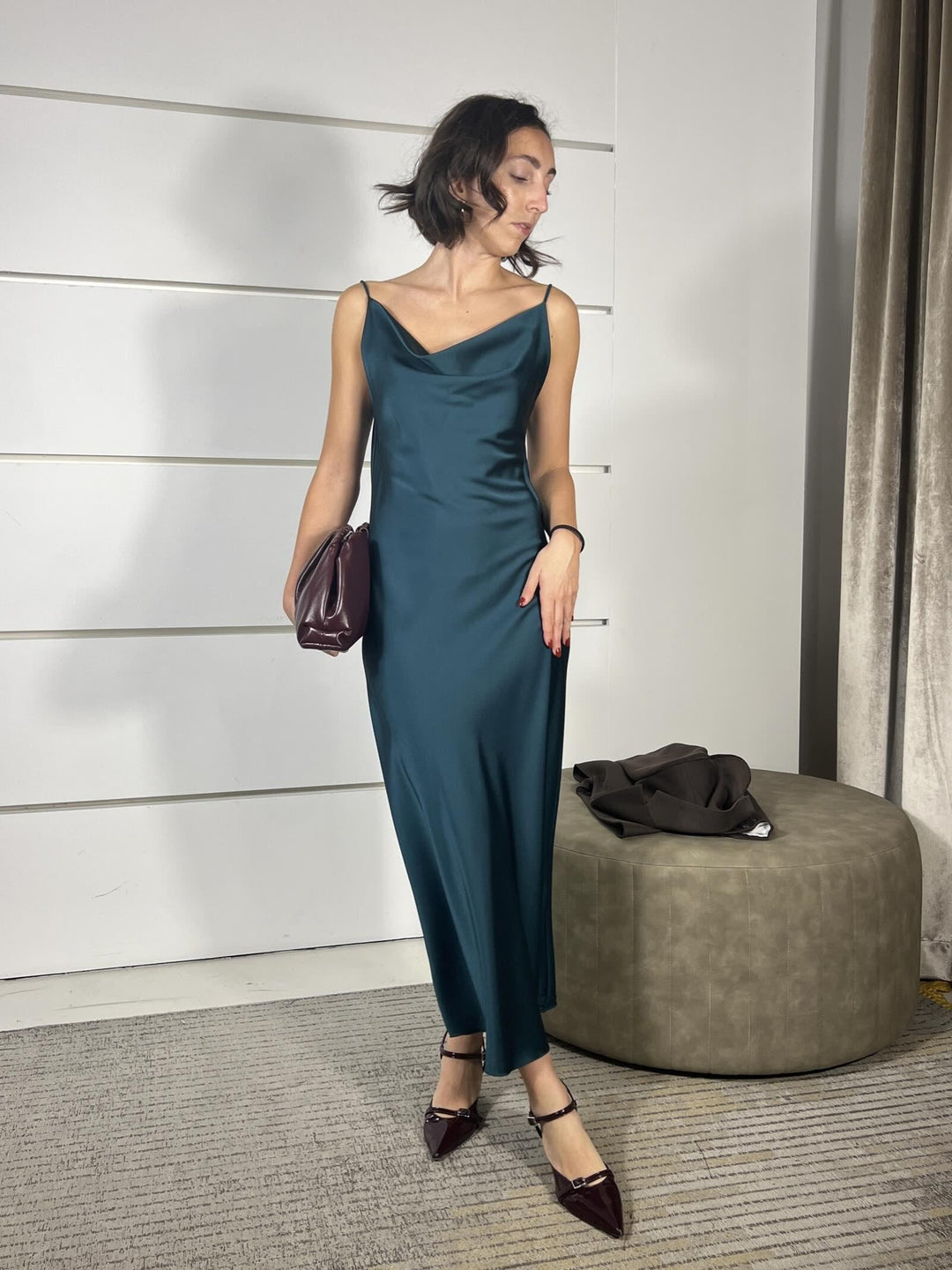 set giacca over moro e abito lungo satin verde bosco  HFW-P010MORO/VERDE BOSCO HAVE ONE