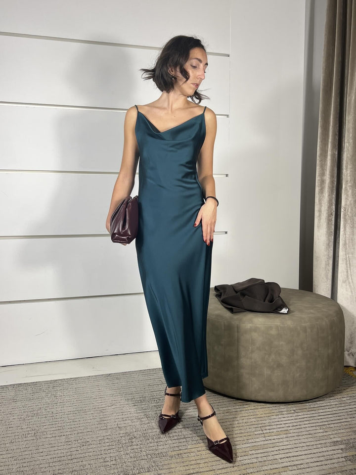 set giacca over moro e abito lungo satin verde bosco  HFW-P010MORO/VERDE BOSCO HAVE ONE