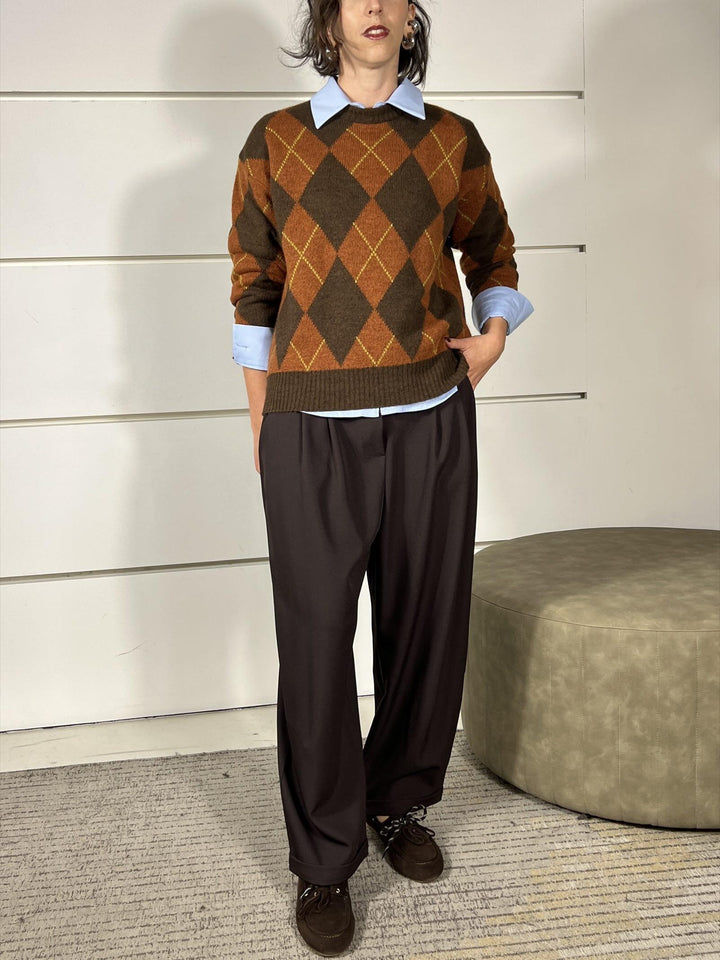 maglione girocollo con rombi moro e arancio 77289FMORO/ARANCIO VICOLO