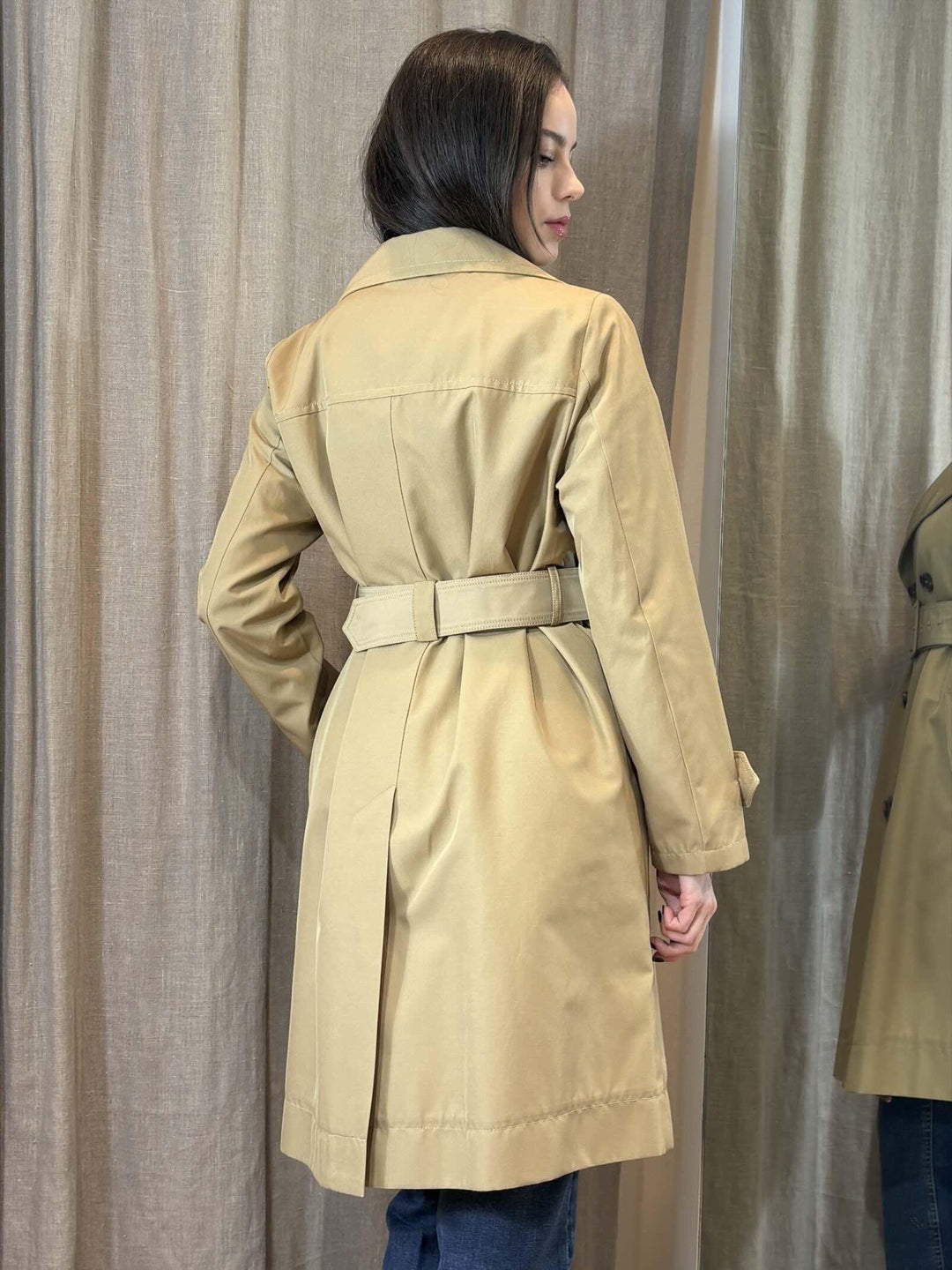 trench dritto doppiopetto con cintura cammello AVIO002 iBLUES