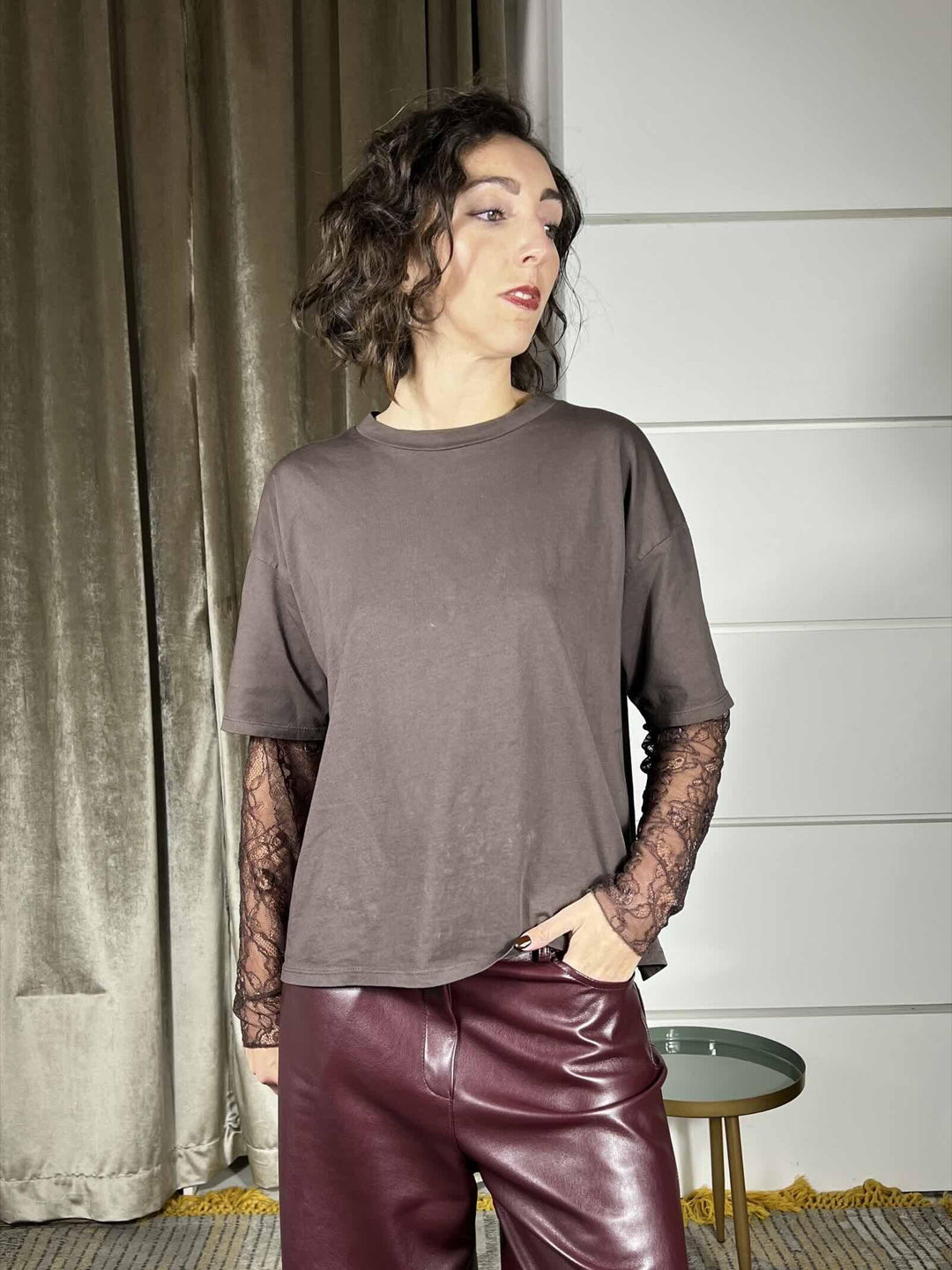 t-shirt manica corta con pizzo  moro 11073MORO SUSY MIX