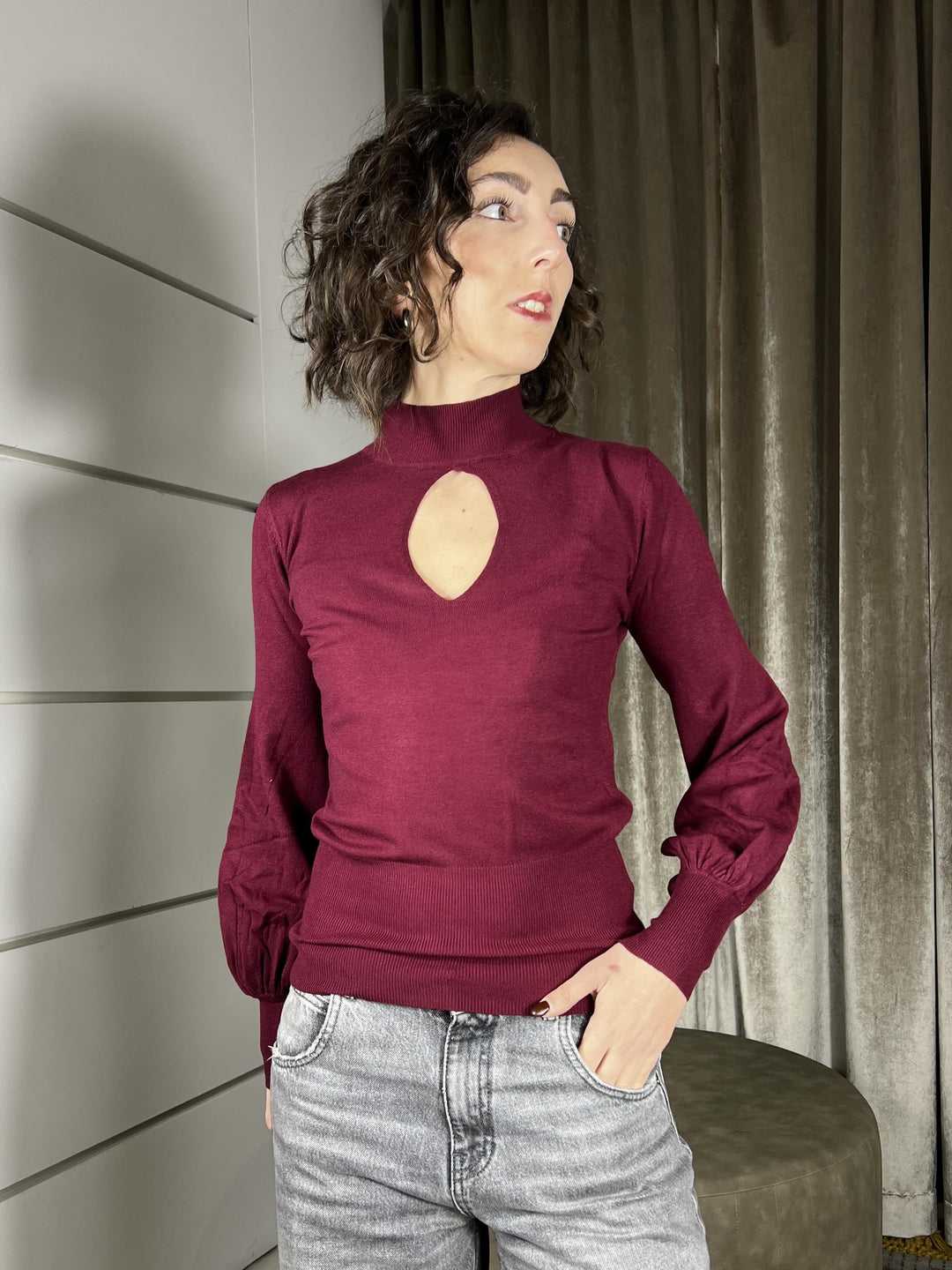 maglia  a lupetto con goccia vino 250911VINO SUSY MIX