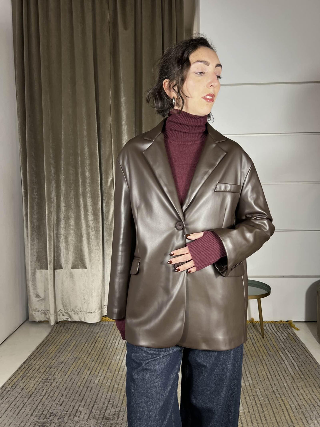 giacca over in ecopelle con spacchi moro 26B1053MORO TENSIONE IN