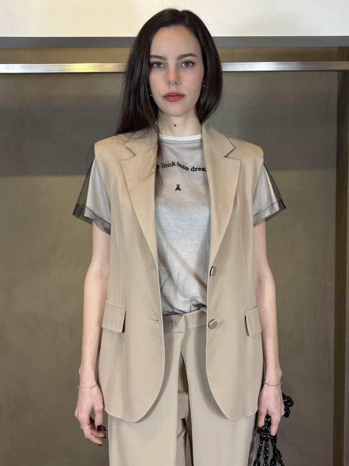 gilet monopetto beige IBOV0604 CARLA G