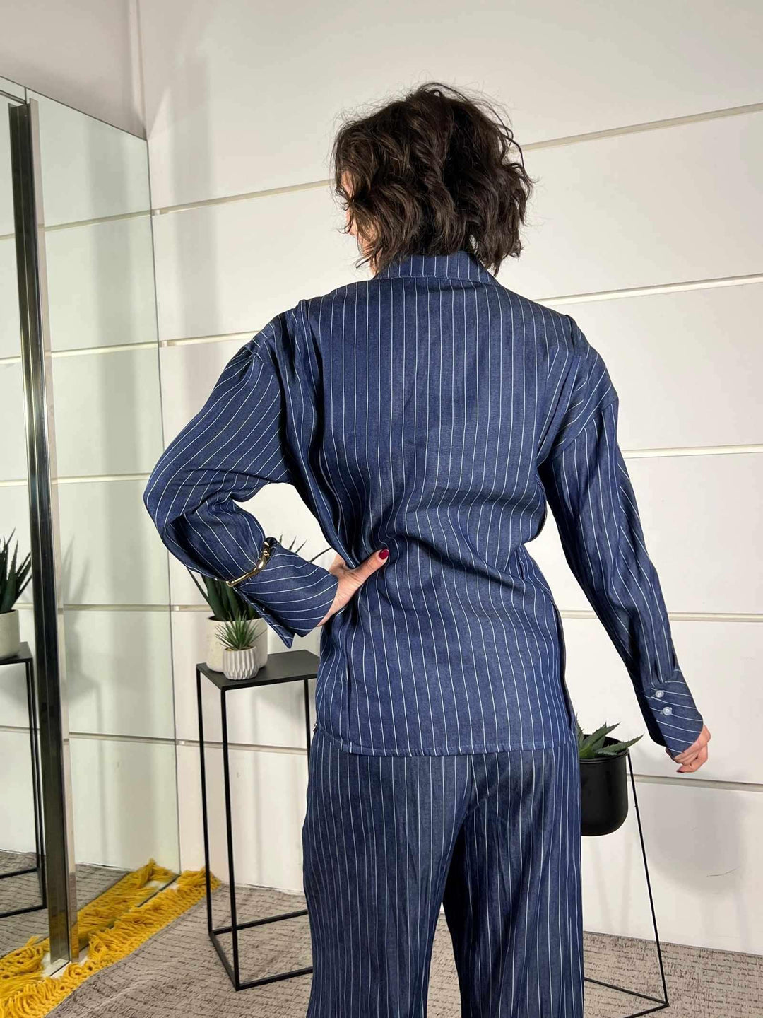 camicia blu gessata con doppia abbottonatura CVS-Q238BLU HAVE ONE