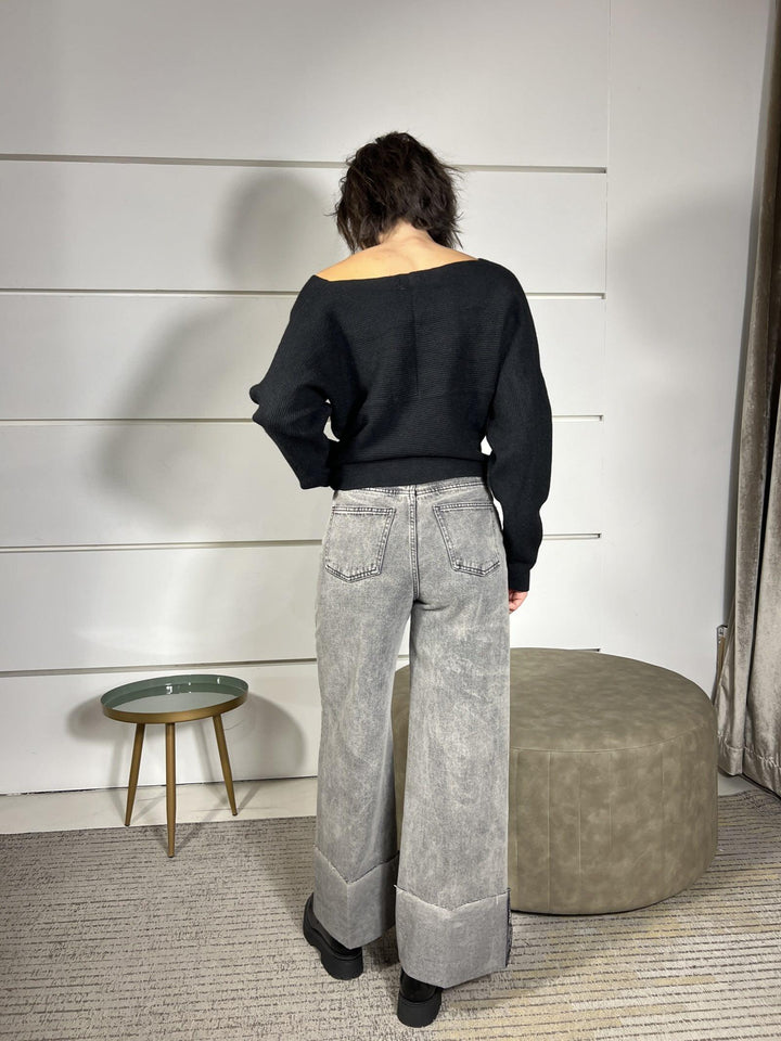jeans a palazzo con risvolto grigio ELLANERO SUSY MIX