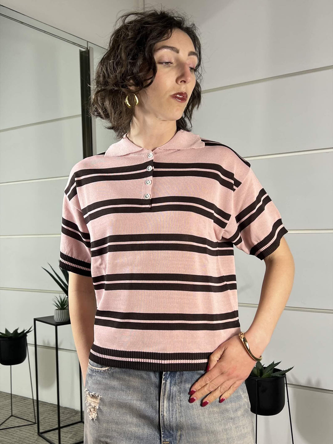 polo rigata moro e rosa W26130ROSA SUSY MIX