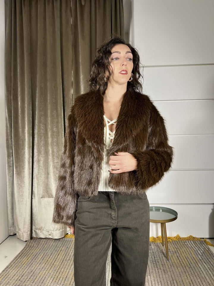 ecopelliccia corta collo sciallato moro KDY-P035MORO HAVE ONE