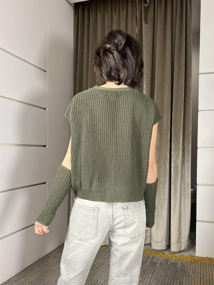 gilet con manicotti in cotone verde militare M93007VERDE MILITARE SUSY MIX