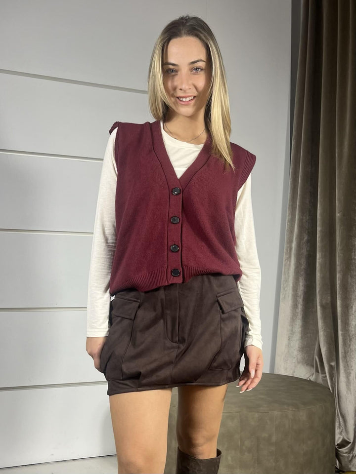 gilet bordeaux scollo a v in misto lana 77277FBORDEAUX VICOLO