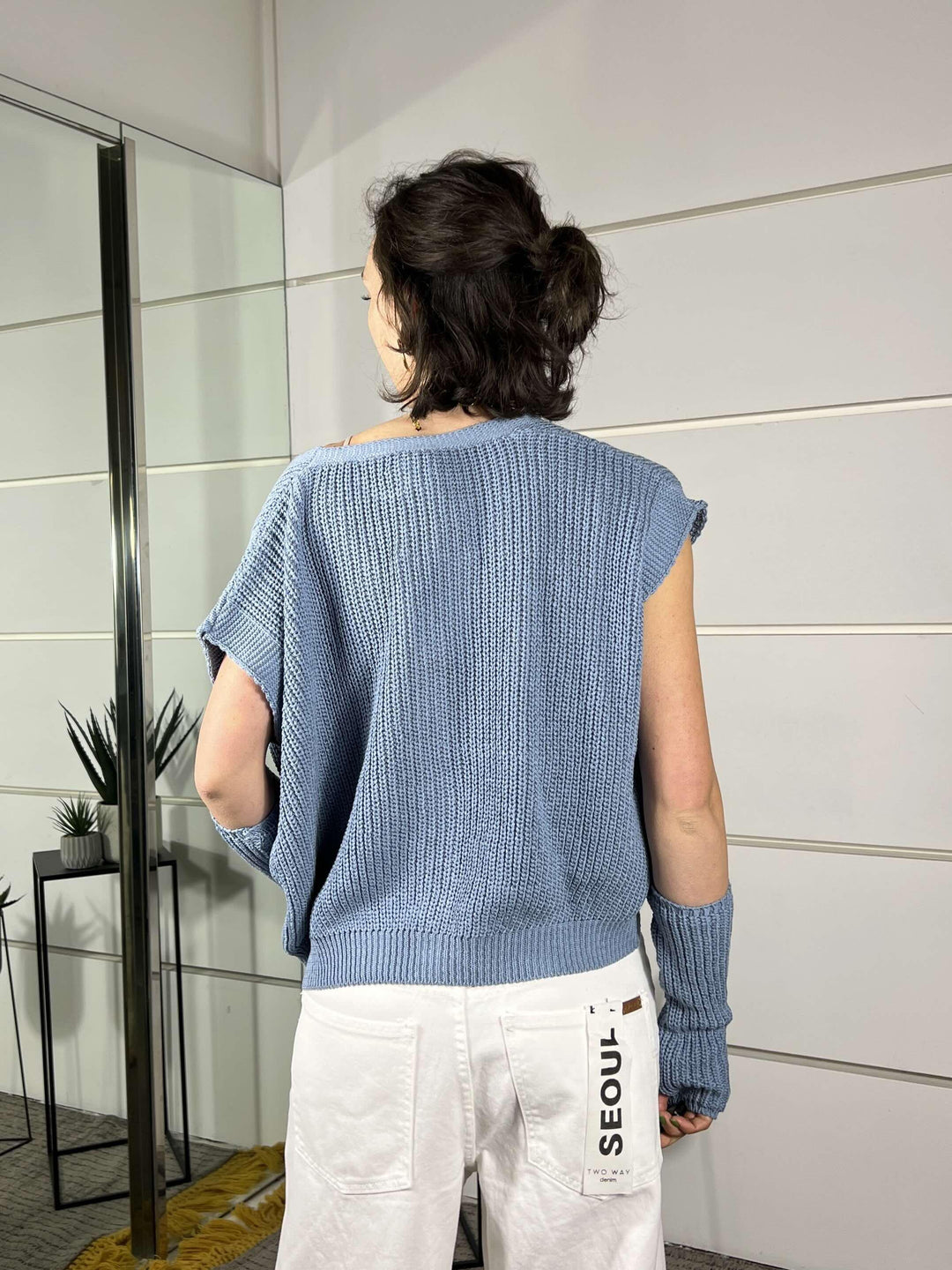 gilet con manicotti in cotone celeste M93007CELESTE SUSY MIX
