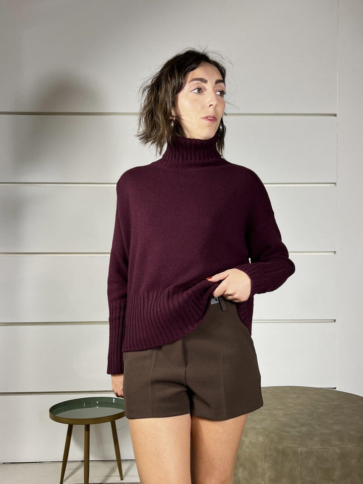 maglione collo alto con coste 100%lana vino WL938-7AI25VINO TENSIONE IN