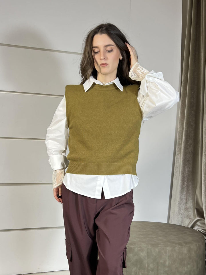 gilet girocollo con spallinaolio D80088OLIO TENSIONE IN