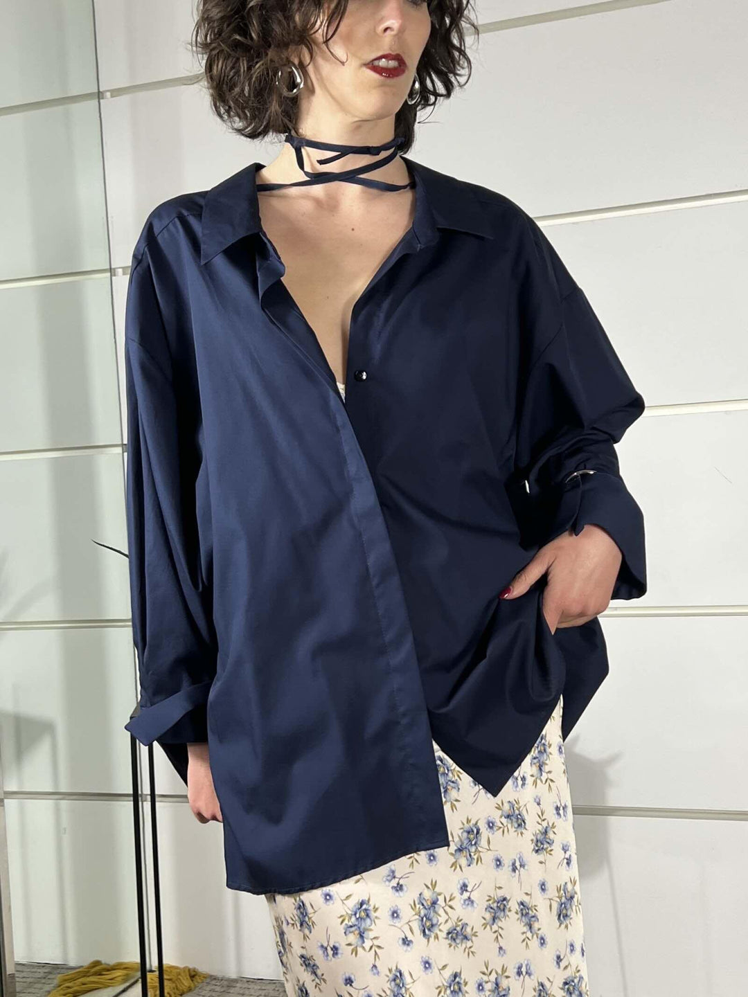 camicia over con laccio nel collo blu TAB1295BLU 89 VICOLO