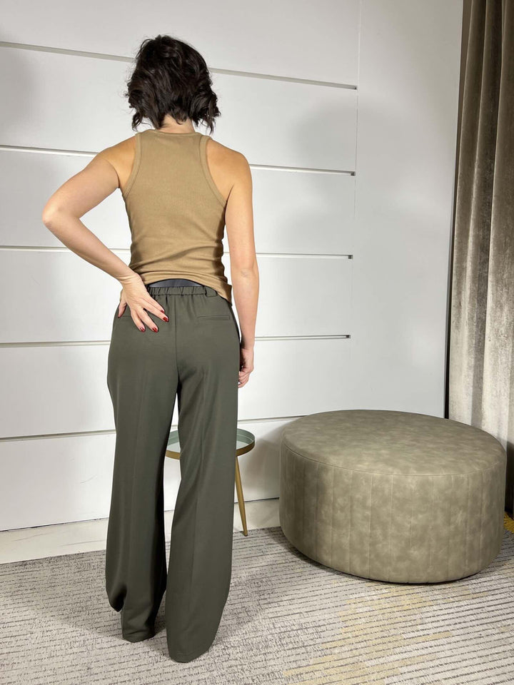 pantalone a palazzo con elastico nel retro militare 26P1046MILITARE TENSIONE IN