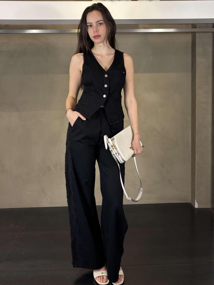 gilet in denim nero con inserti in pizzo GARDENERZ99 PINKO