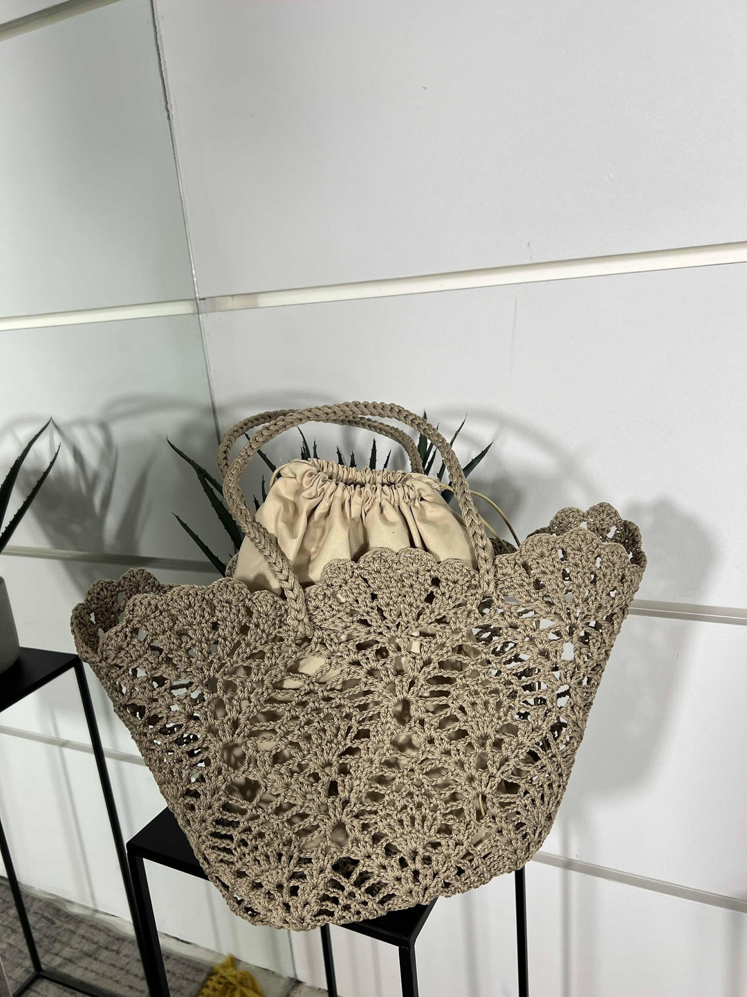 borsa intrecciata in corda kaki C20015KAKI FEMME CAFE SELECTION