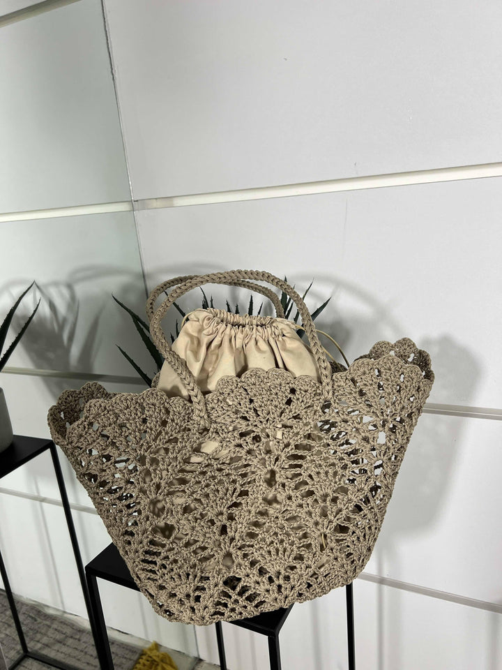 borsa intrecciata in corda kaki C20015KAKI FEMME CAFE SELECTION