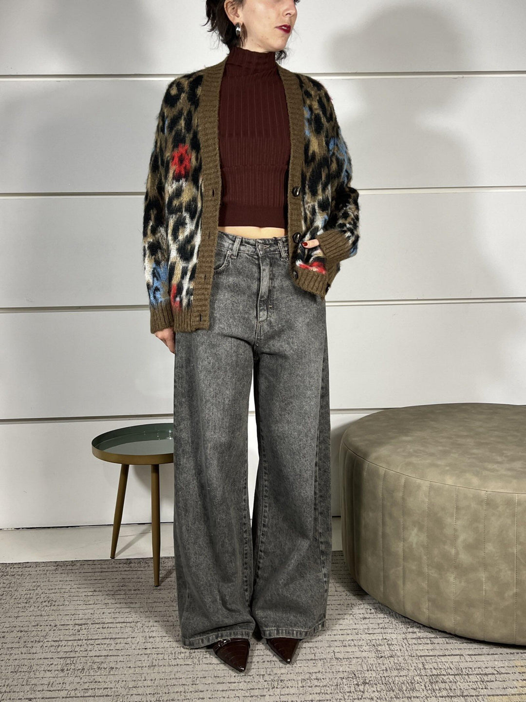 cardigan maculato scollo a v rosso D81250ROSSO TENSIONE IN