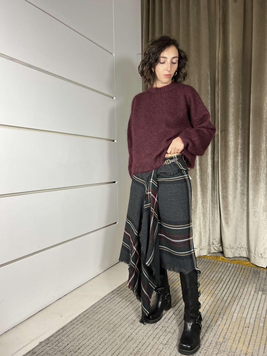 gonna lunga check asimmetricain misto lana verde D01E1060VERDE PHILIA LOFT