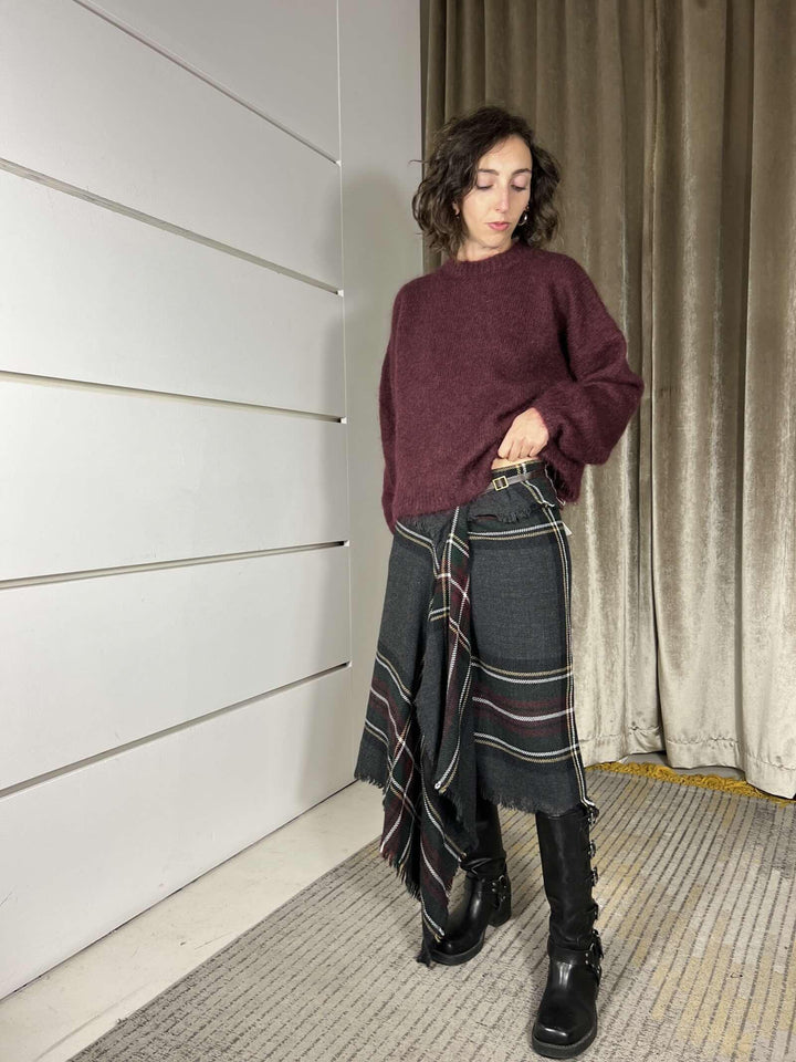 gonna lunga check asimmetricain misto lana verde D01E1060VERDE PHILIA LOFT