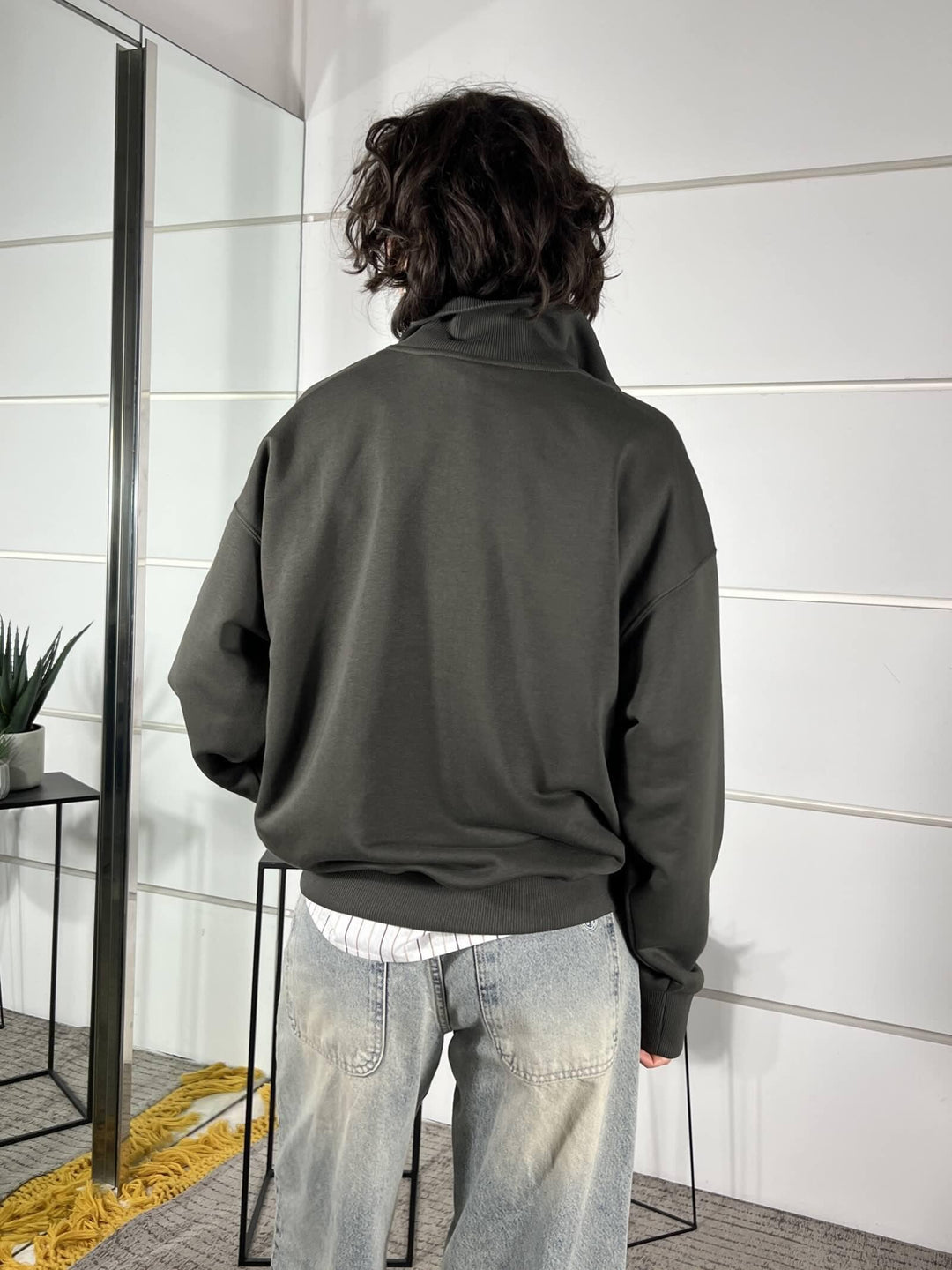 felpa con zip, modello over, garzata militare 26M3693MILITARE TENSIONE IN