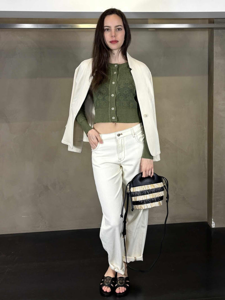 Cardigan traforato verde edera con disegno M506CTMG163 MANILA GRACE