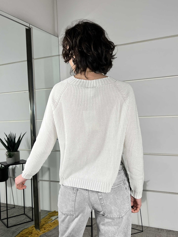 maglia manica lunga punto pannocchia in cotone avorio 61041AVORIO SUSY MIX