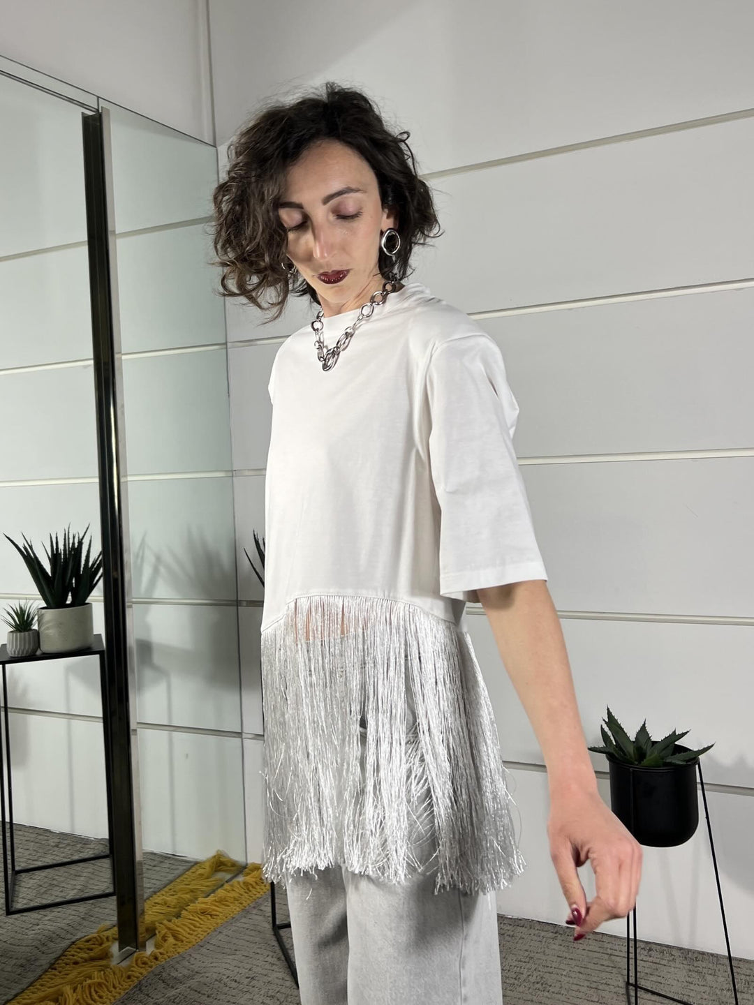 t-shirt con frange panna TVS-Q100PANNA HAVE ONE