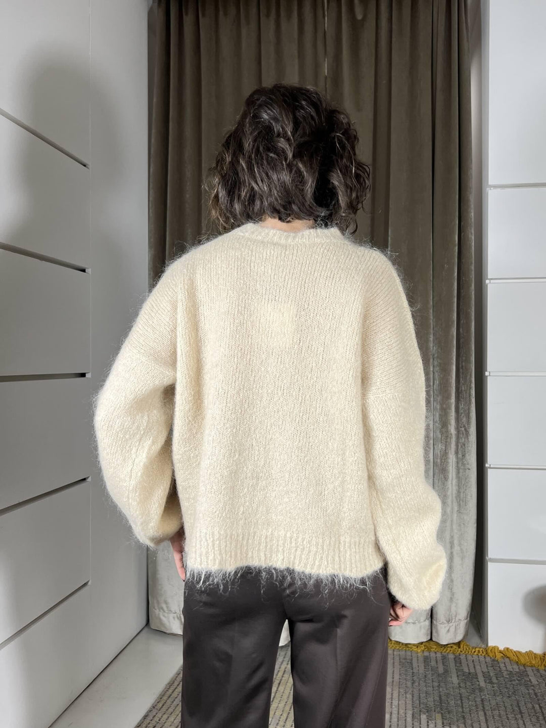 maglione girocollo over manica a palloncino in mohair caffe latte 252PA9393CAFFE LATTE TENSIONE IN