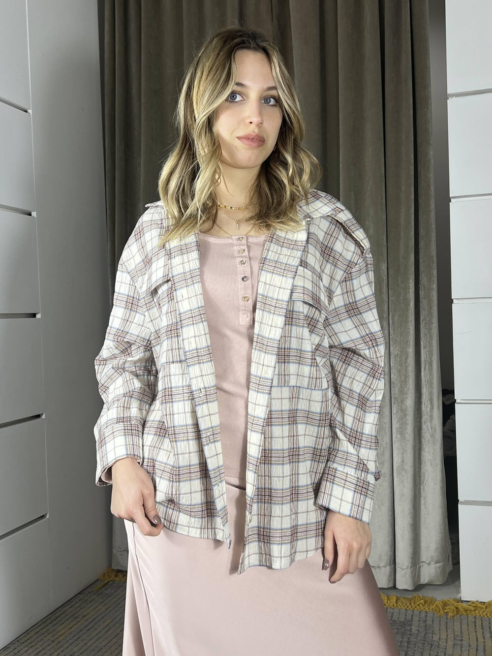 camicia check over burro e cammello TAB0799BURRO/CAMMELLO VICOLO