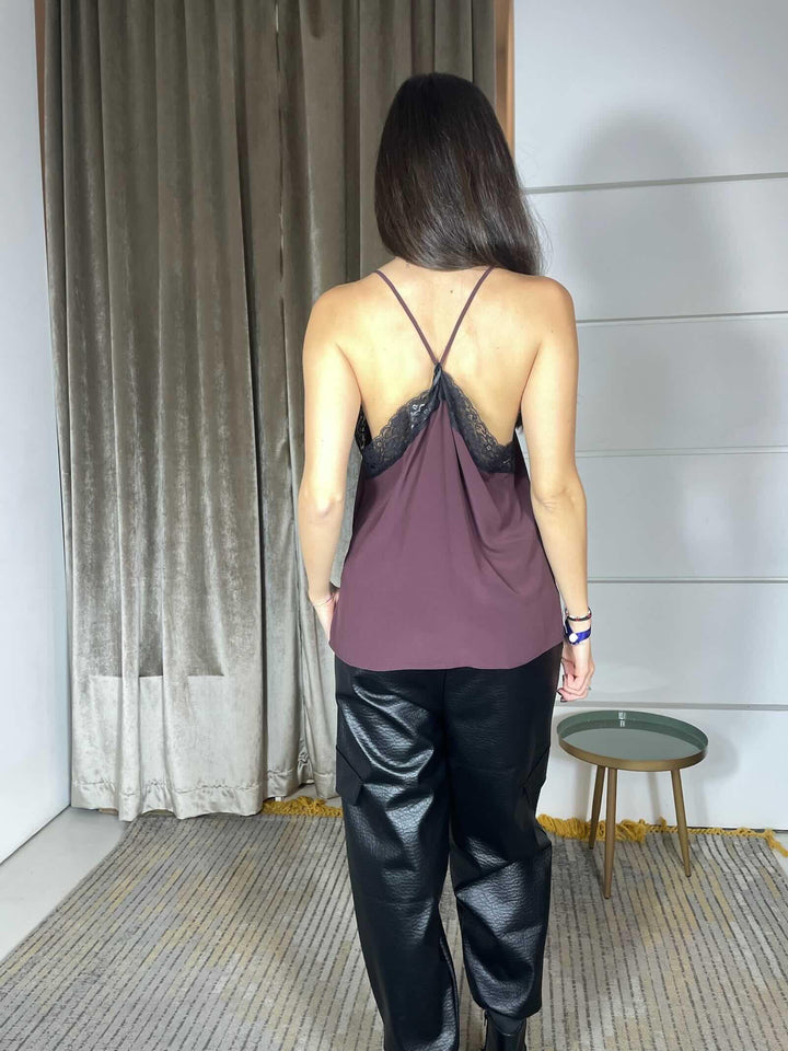 Top bordeaux con inserti in pizzo VIAC1339 CARLA G