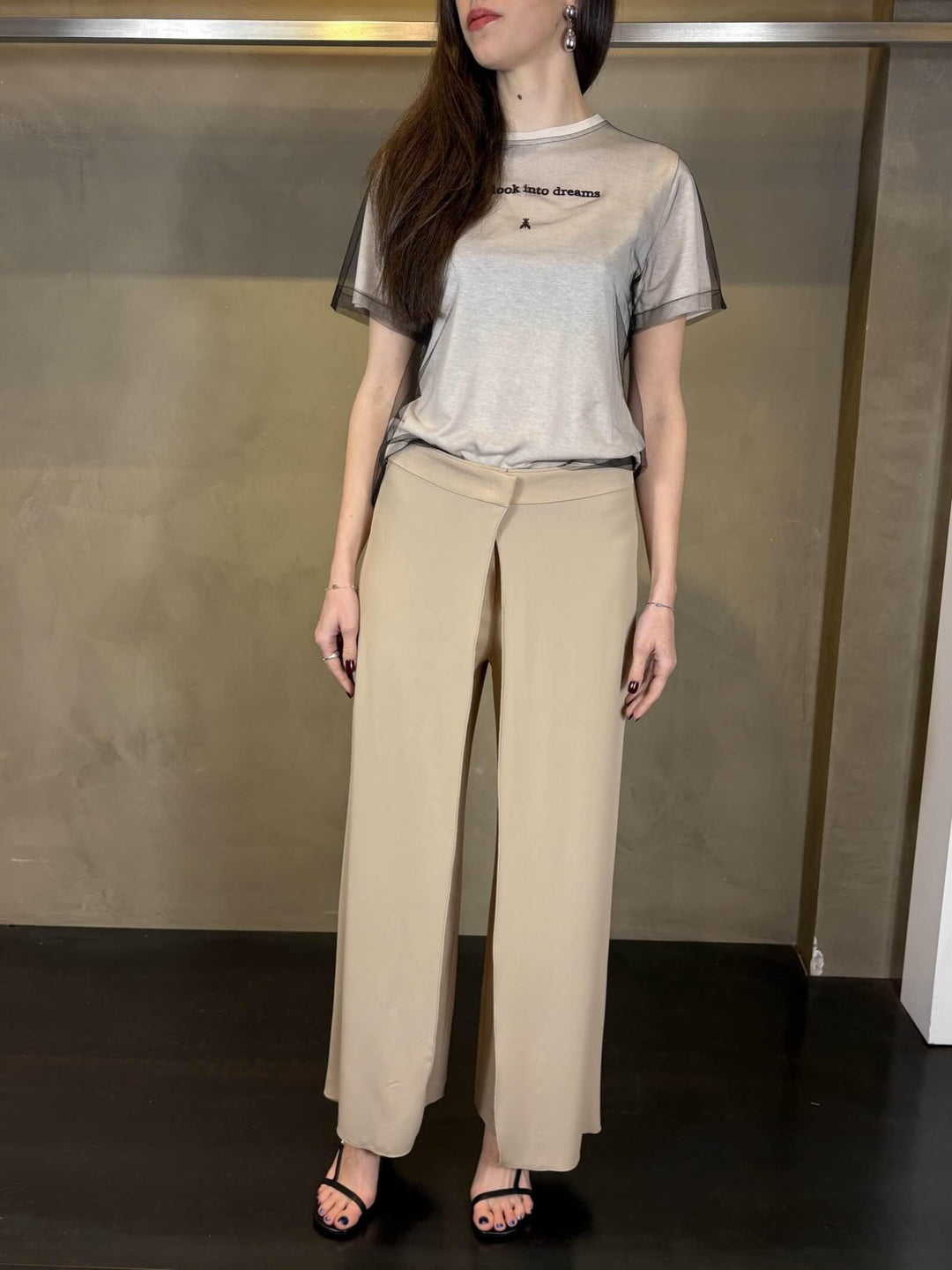 pantalone palazzo beige con pannelli PIOS0604 CARLA G