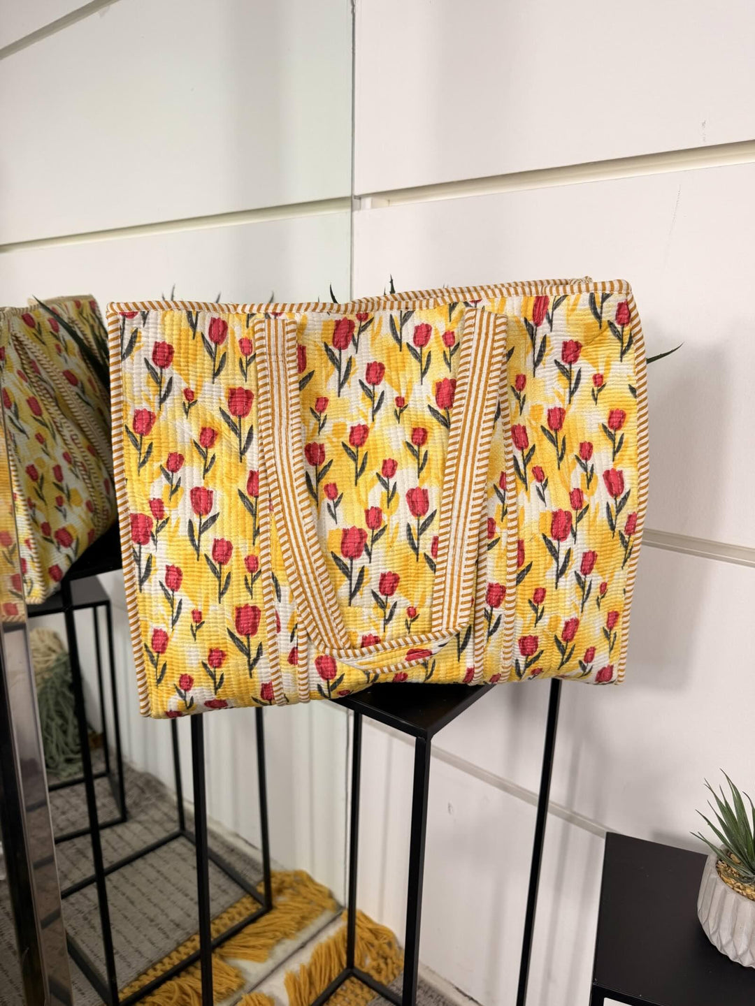 borsa in cotone stampa tulipano gialla CO-B0225TULIPANO/GIALLO FEMME CAFE SELECTION