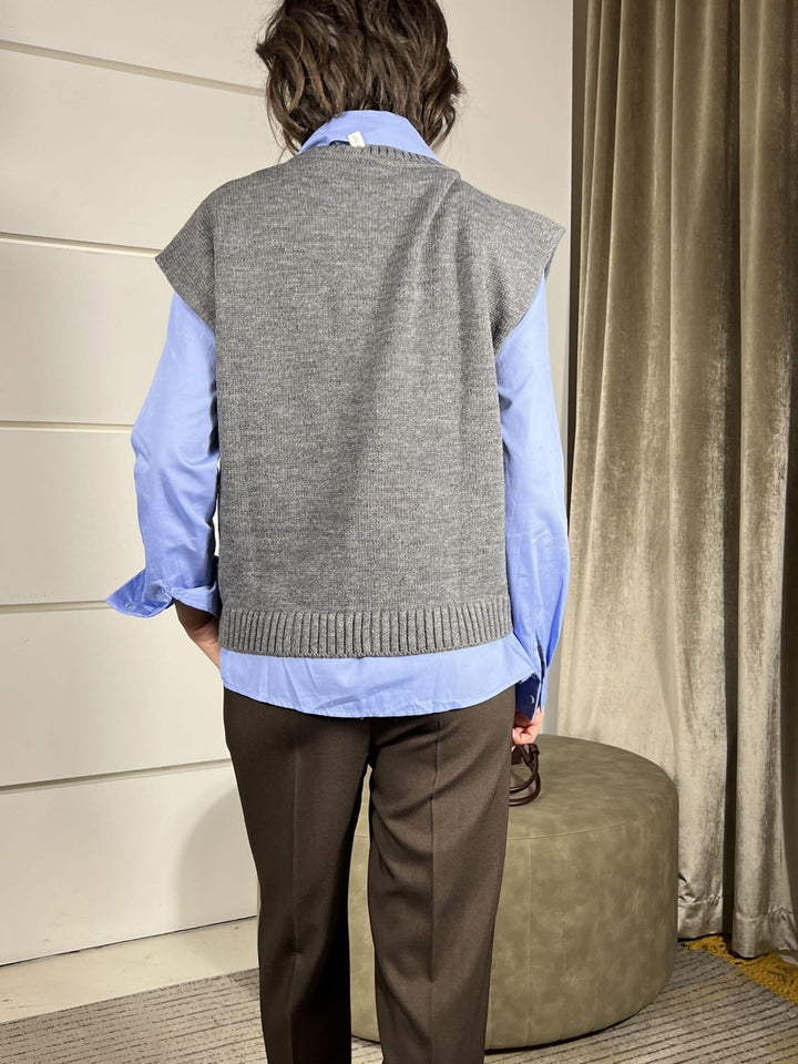 gilet girocollo misto lana e alpaca con scritta n5 m.lana W5HMT10A400CHARCOAL TENSIONE IN