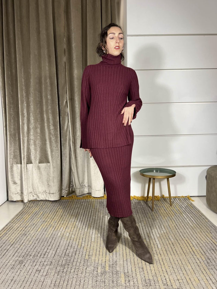 gonna in maglia a coste bordeaux in misto lana 77100FBORDEAUX VICOLO