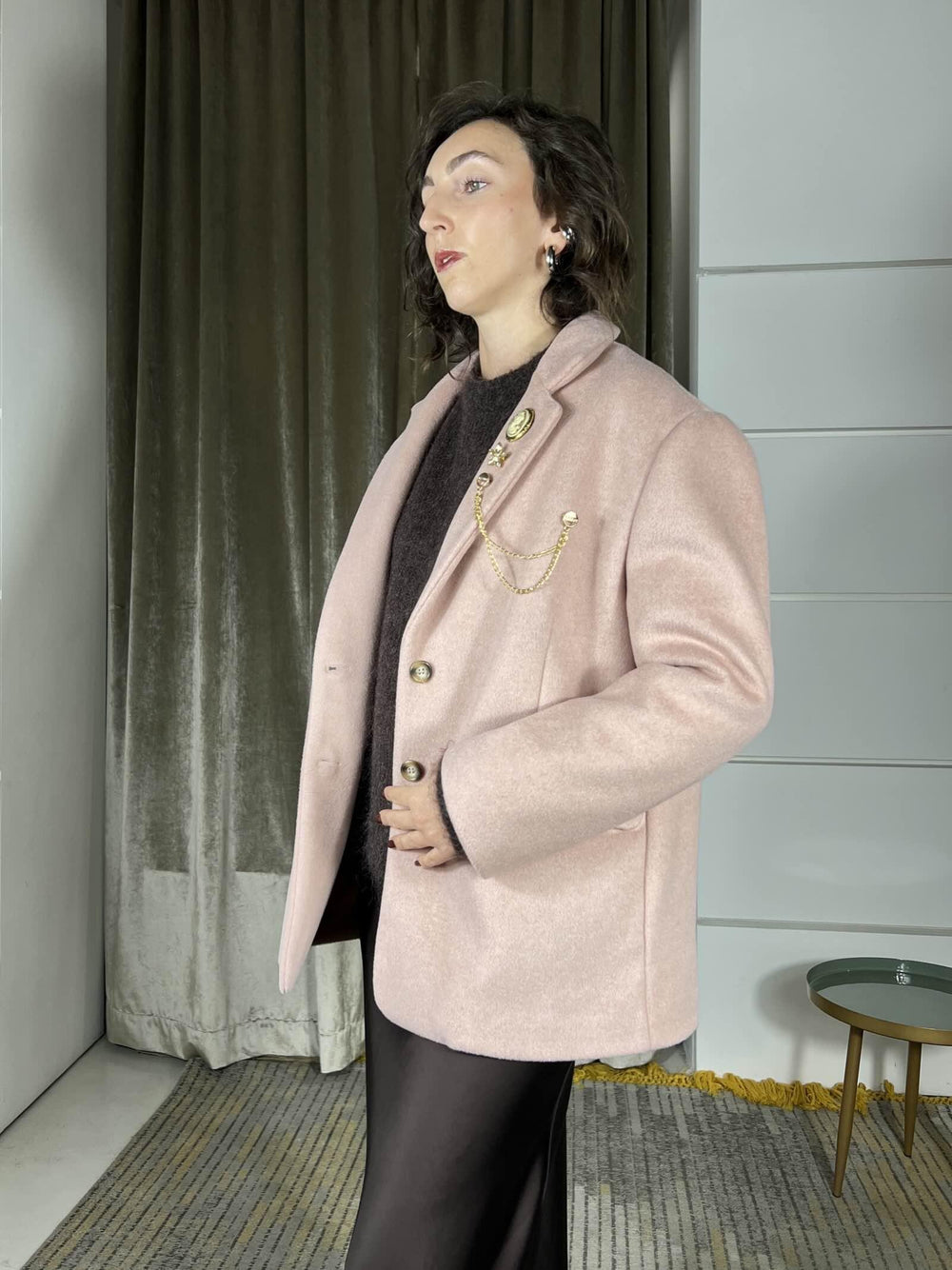 giacca cappotto over con spille rimovibili rosa TF2012ROSA VICOLO