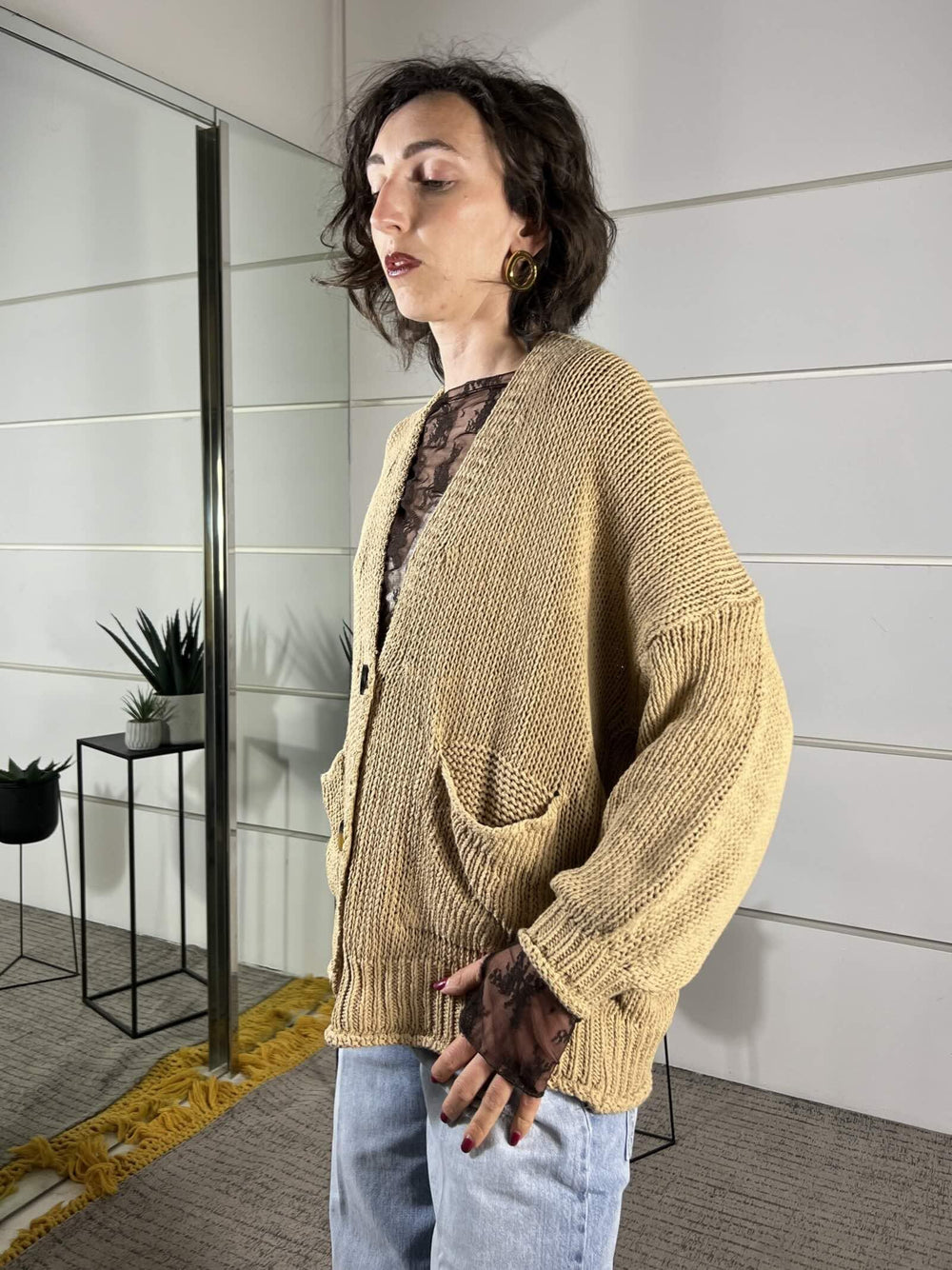 cardigan over, scollo a v cammello 3AB3015CAMMELLO VICOLO