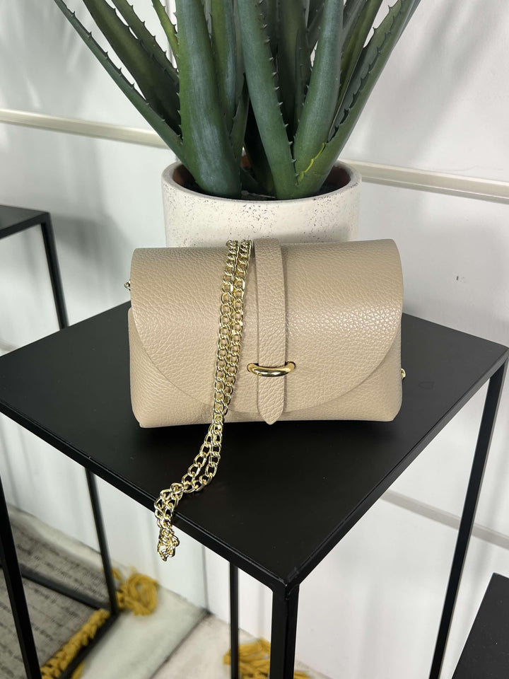 borsa in vera pelle taupe medio con tracolla a catena 5363TAUPE MEDIO FEMME CAFE SELECTION