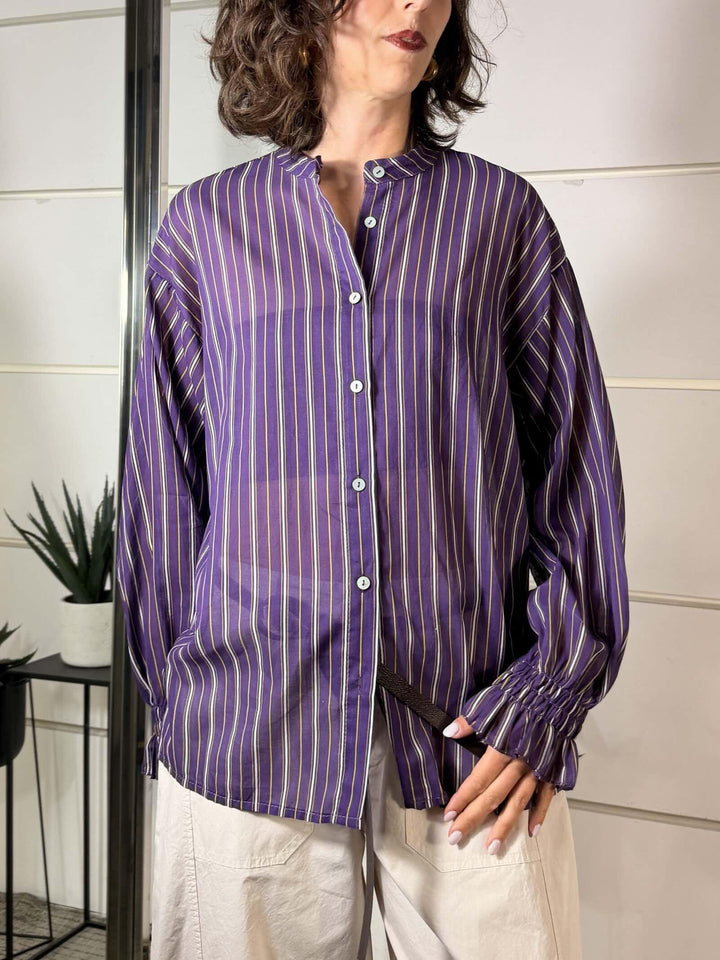 camicia in mussola di cotone viola a righe 60425CM2998VIOLA SUSY MIX