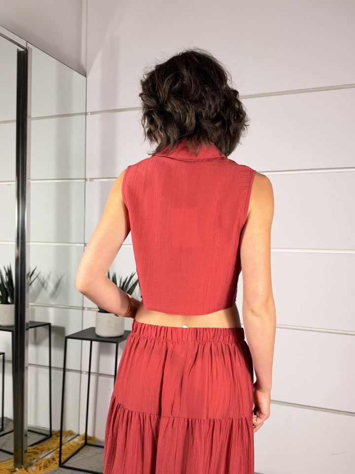 camicia smanicata con nodo rosso india 10803ROSSO INDIA SUSY MIX