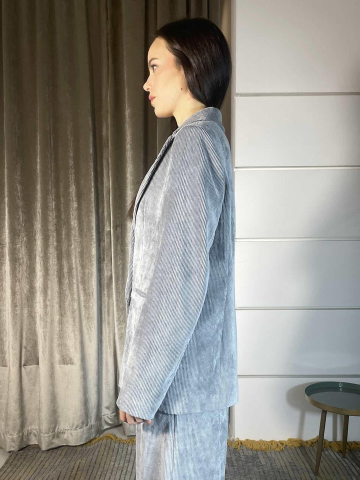 Giacca grigia nebbia monopetto in velluto a costine G092PUMG826NEBBIA MANILA GRACE