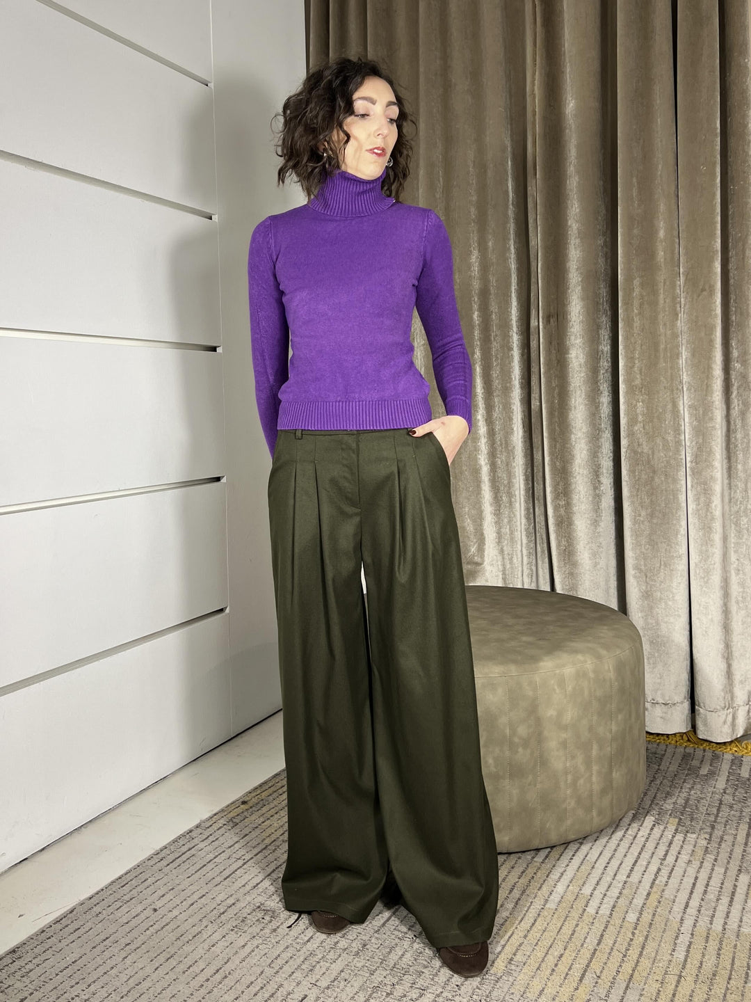 pantalone palazzo in calda viscosa vede militare T2020V280VERDE MILITARE SUSY MIX