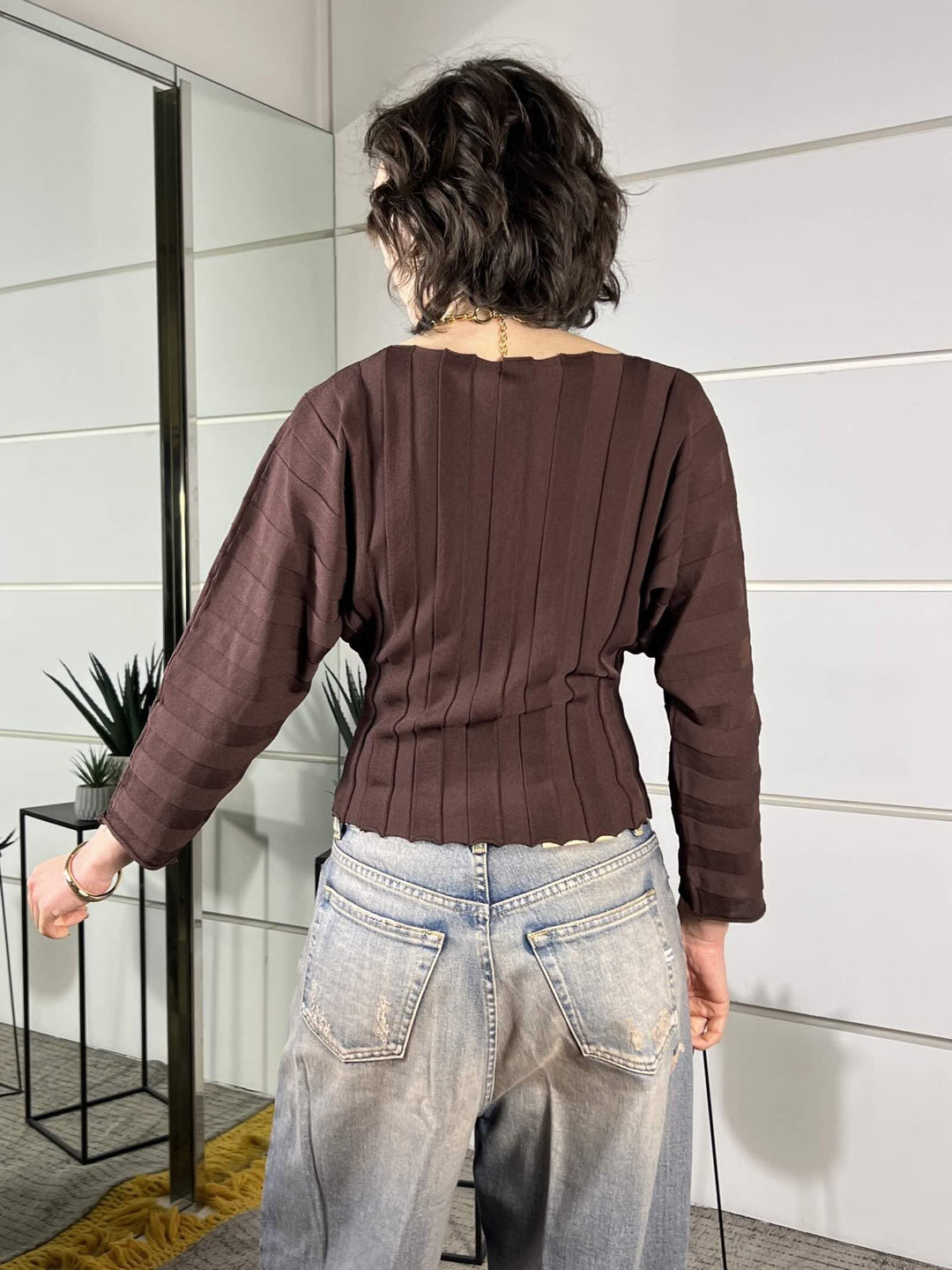 maglia a costa, manica  apipistrello fondente 2AB2140FONDENTE VICOLO