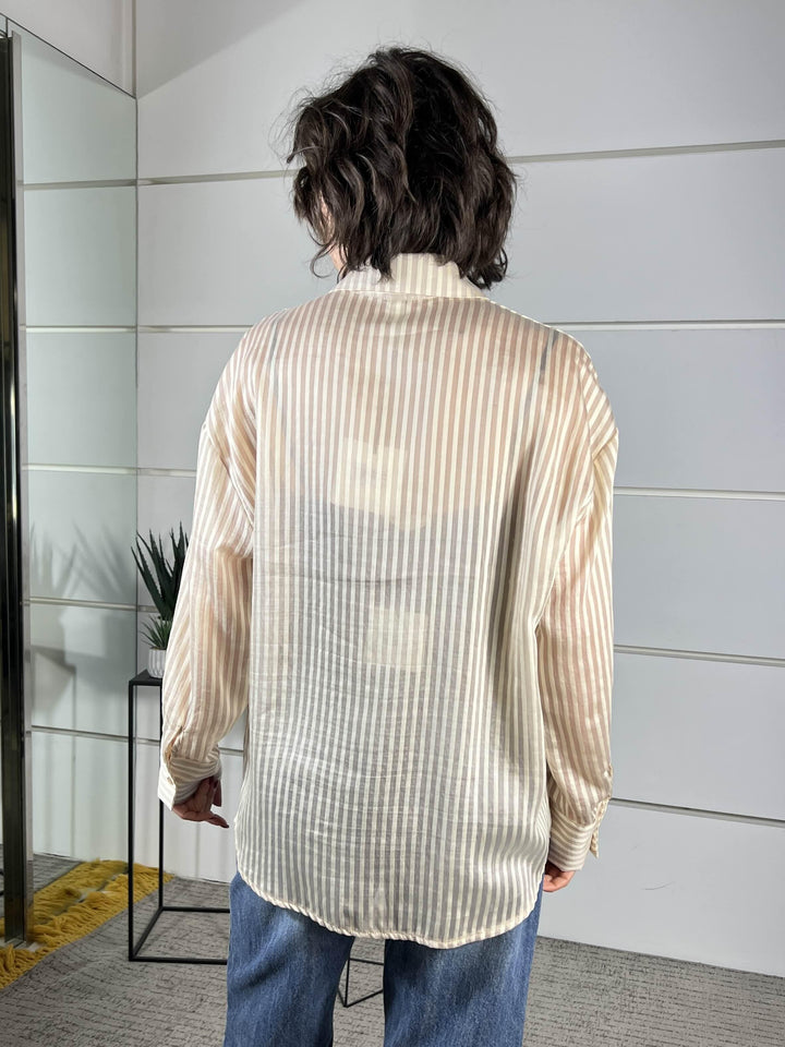 camicia gessata con cravatta beige PE260115BEIGE TENSIONE IN