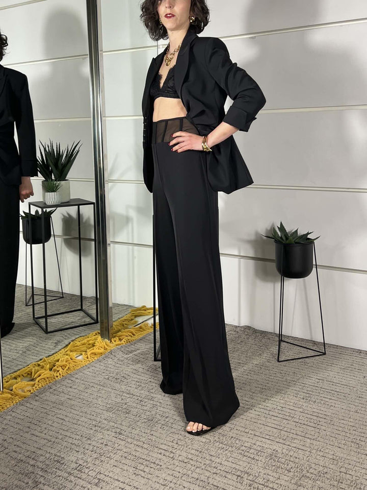 pantalone nero a palazzo con inserto in tulle P9E3LJT1900 IMPERIAL